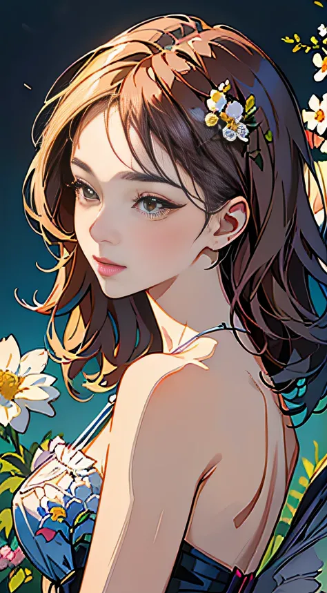 girl with、an lingerie、（PastelColors）、(portlate、above breasts、very closeup:1.1)、(​masterpiece、top-quality、offcial art、Beauty and aesthetics:1.2)、Dynamic Poses、(ultra-detailliert)、detaile、The best illustrations、hand-paintedhigh-quality、(Clean lines:1.3)、(lin...