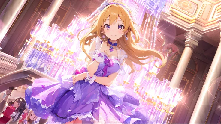 Shin Sato、masutepiece、Anime girl in purple dress, royal elegant pose, splash art anime loli, high detailed official artwork, loli in dress, official artwork, Anime princess, marin kitagawa fanart, Detailed key anime art, blonde - haired princess, smiling a...