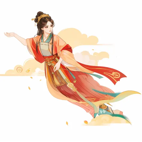 best qualityer，highly  detailed，tmasterpiece，ultra - detailed，独奏，A woman who is，25 years old woman，full bodyesbian，，Change rushes to the moon，Change，Flying，Dunhuang Flying Sky，Chinese costumes，Hanfu，Traditional Chinese hair bun，（Elaborate Eyes），（full bodye...