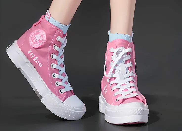 White laces，Pink canvas shoes， There are stars on the sides, Pink shoes, athletic sneakers, extremly high detail, extreme hight detail, highly rendered!!, style of surrealism, close up high detailed, sneaker design, kawaii hq render, anime styled 3d, !!Hig...