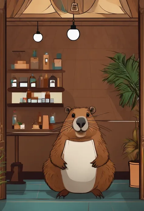 ((Man semi-capybara barber in his salon:1.2),Waiting for your customers)