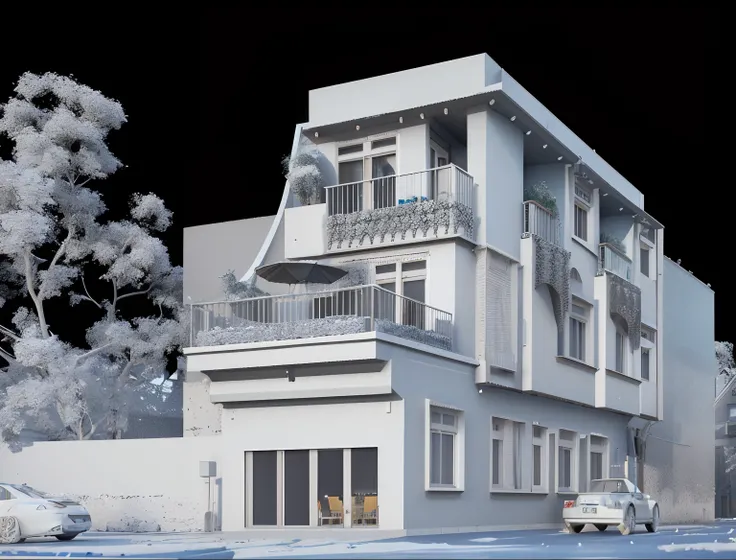 arafed image of a building with a balcony and balconies, render in vray, highly detailed render, 3 ds max + vray, very detailed render, 3 ds max + v - ray, 3 d photorealistic render, very realistic 3 d render, complex 3 d render, complex 3d render, detaile...