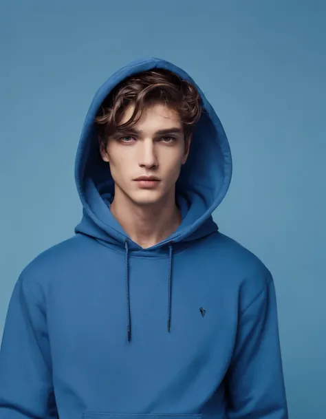 Man in blue hoodie　Kind face　catss