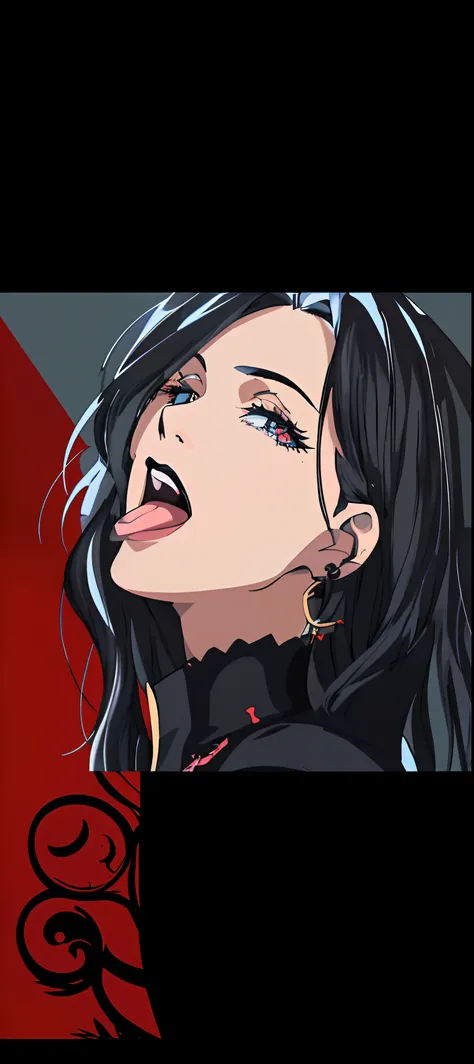 anime girl with black hair and piercings looking up, 1 7 - year - old anime goth girl, full body anime, anime vampires, ;open mo...