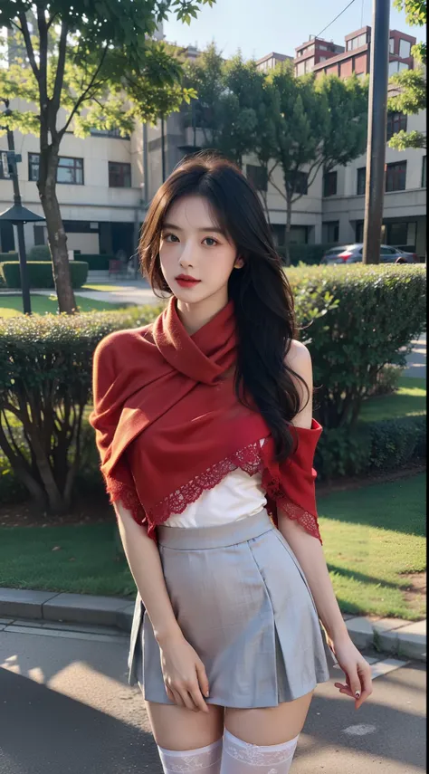 A perfect young female white-collar worker，Chinese big breasts，High picture quality，Works of masters，Black hair，Long hair shawl，Long hair flowing over the shoulders，Beach wave hairstyle，cropped shoulders，鎖骨，exquisite face，Hydrated red lips，（（Wear colorful ...