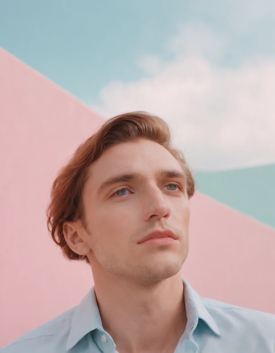 Man, neopop, pastel colors, by jimmy marble, portrait (medium shot)