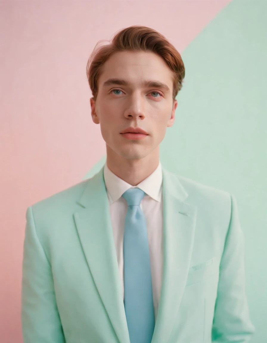 Man, neopop, pastel colors, by jimmy marble, portrait (medium shot)