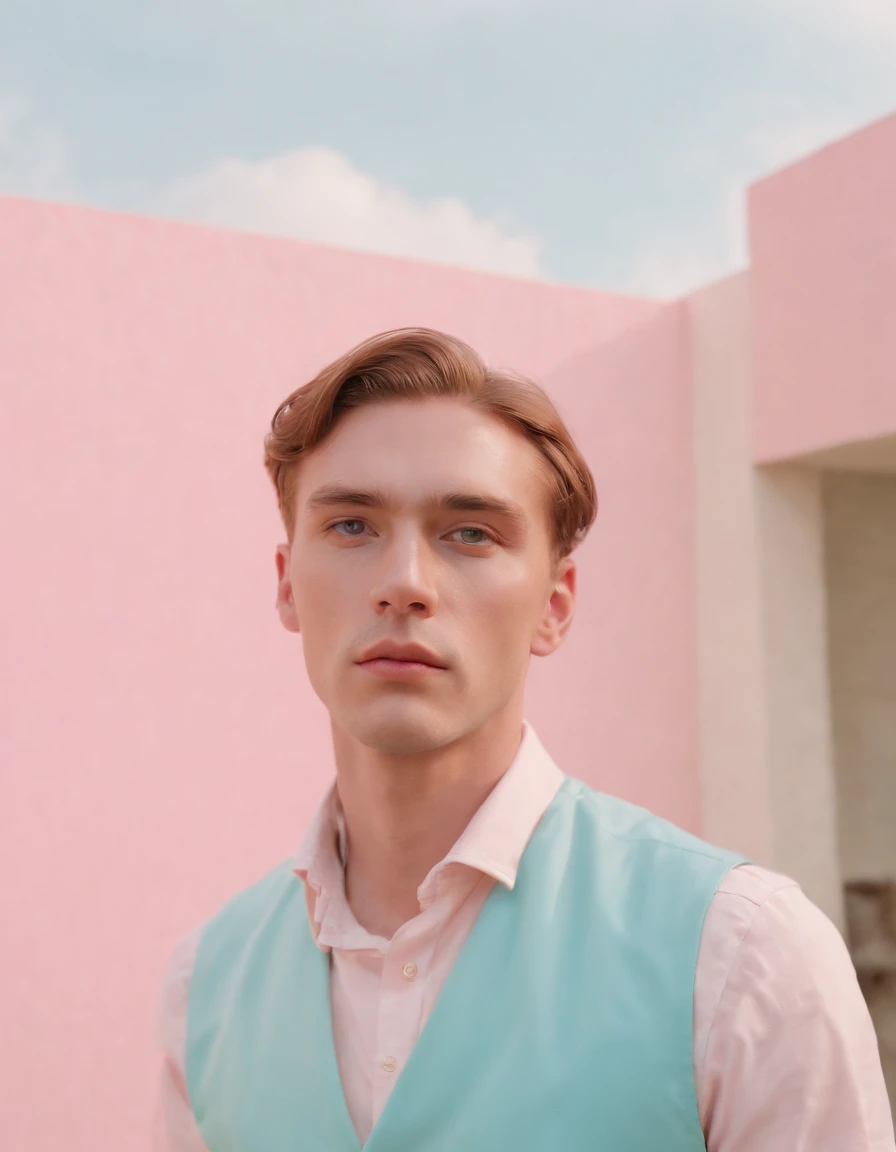 Man, neopop, pastel colors, by jimmy marble, portrait (medium shot)