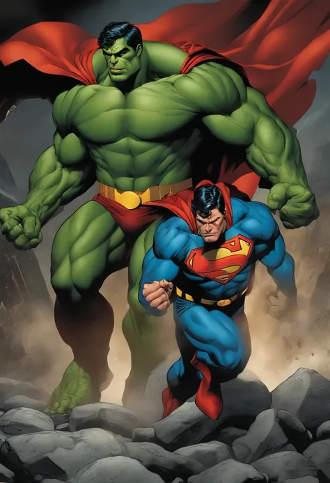 Superman arrastrando a hulk