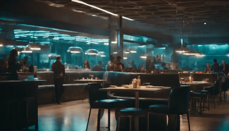 Cafeteria, fundo futurista, Cyberpunk, 8K