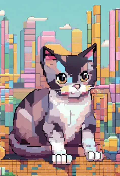 Pixel Art Cat. catss. 3D pixel art 4K wallpaper. Incredible pixel art details. Pixel art. steam wave. Detailed Unreal Engine pixel art