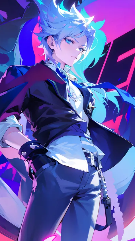 a close up of a person with a sword in a purple and blue background, trigger anime artstyle, key anime art, best anime 4k konachan wallpaper, detailed key anime art, tall anime guy with blue eyes, mobile wallpaper, digital art from danganronpa, handsome an...