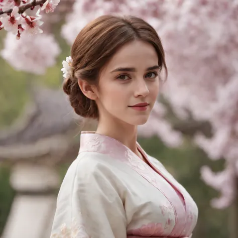 (best quality,4k,8k,highres,masterpiece:1.2),ultra-detailed,(realistic,photorealistic,photo-realistic:1.37),Emma Watson in Japanese kimono,cute smile,shyness,extremely detailed face and eyes,beautiful detailed lips,soft and smooth light,detailed hands with...