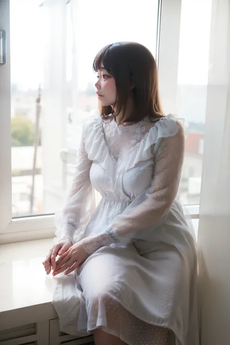 handsome girl, Photo by the window, Beautiful dress, cute photo, 真实感