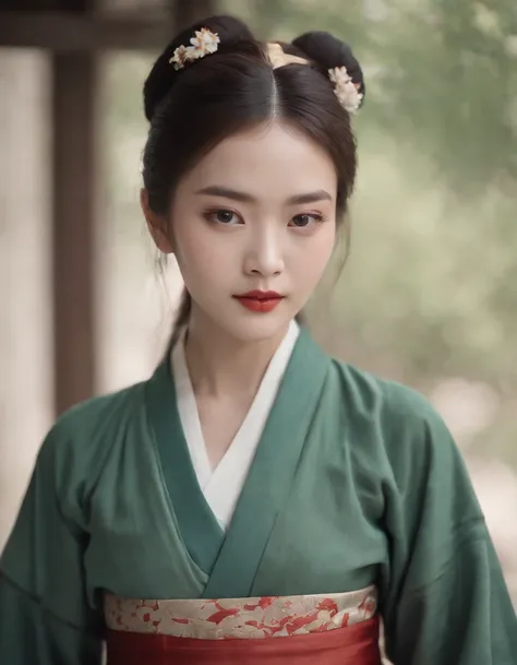 a gorgeous lady in minimal hanfu,long shot,delicate facial details,symetrical , chinese minimalism , concolorous，realistic photographs, realistic images and people,in the style of influenced by ancient chinese art, experimental cinematography