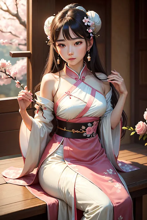 Physical features：She is a demure and gorgeous beauty，The skin is like white jade，Beautiful face，The five features are distinct。She has bright and deep eyes，The corners of the eyes rose slightly，Exudes wisdom and a soft expression。Her long hair was coiled ...