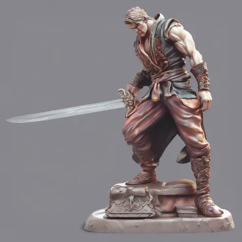 bust of a man with a sword, highly detailed character, high detail iconic character, fantasy assassin, male medieval assassin, holds a sword, bust portrait of an assassin, resin statue, medieval fantasy game art