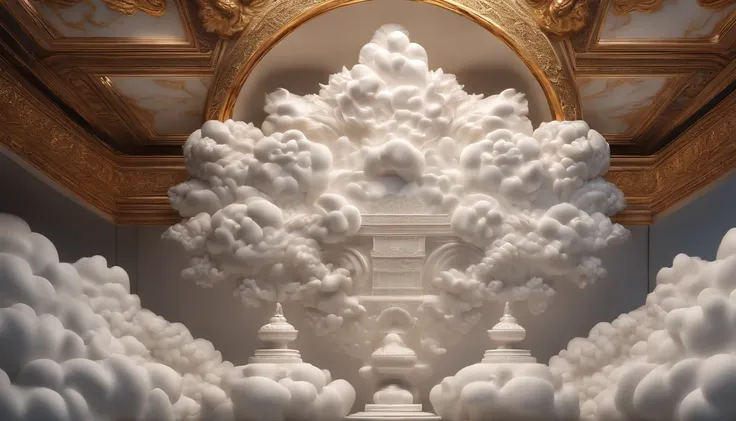 Extreme detail, 8K, hyper qualit, Masterpiece, illustration, Photorealistic, Ultra photo realsisim, intricate sharp details, Dramatic lighting, Classical auspicious clouds, Auspicious clouds made and carved with fine porcelain and white marble,