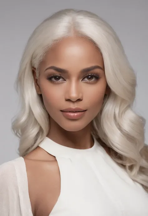 ((Best quality)), ((Hyper-Resolution)), ((Photorealistic:1.1)), (Complex details), African American woman, A half body, Very beautiful and elegant African American woman, 35yo，55 kg, Sexy, Off-white hair, Perfect hair, Fine strands of hair, detail in face,...