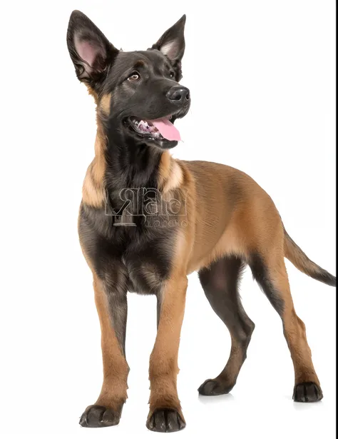 The Allafed dog stands on a white surface with its tongue sticking out, German Shepherd, beautiful photograph, highly detailed photo of happy, doggy, high-resolution details, looking away from camera, a Dog, Sharp ears, front poses, adult dog, an afghan ma...