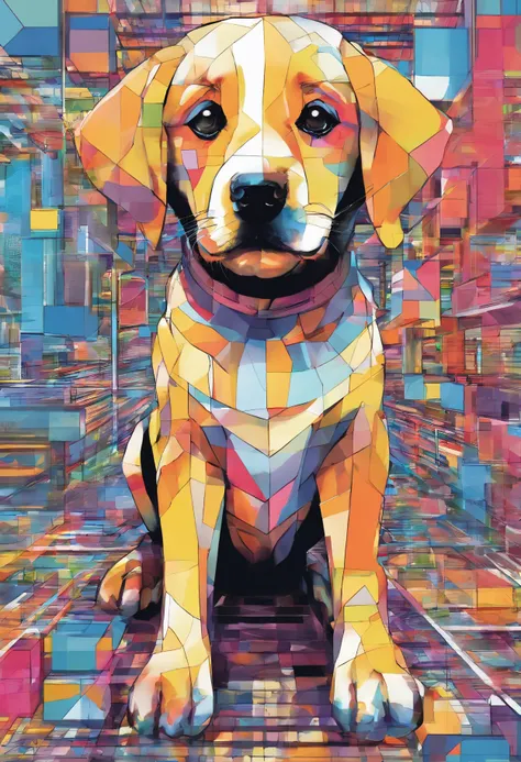 (cachorro labrador  ),(melhor pose),(best angle), (better expression), Eduardo Kobra acolchoamento ,multidimensional geometric wall PORTRAIT, arte, Chibi,Yang08k, lindo, Colouring,