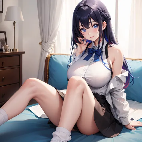 girl, a smile、multicolored hair 、top-quality、​masterpiece、HD image quality、beautiful a girl、a beauty girl、huge tit、Loose Socks、blue eyess、超A high resolution、