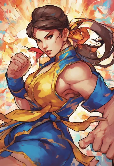 Chun li, portrait shot, kicking into air, dynamic pose, stained glass portrait, extremely detailed, absurdes