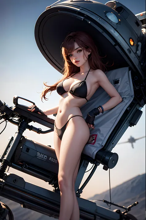 Bikini pinup model on the moon, aliens and spacecraft in the background