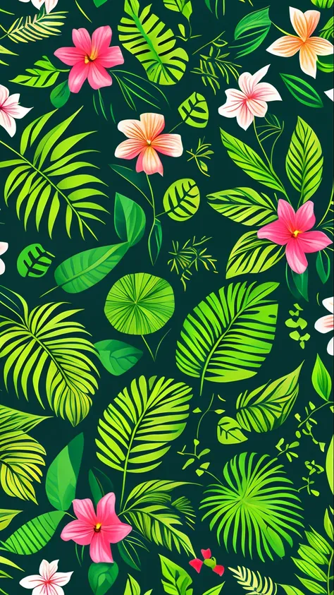 exuberant，Foliage，florals，box，Texture，Textured，intensive，Jungle feeling，Flat drawing，Dark green background