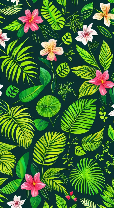 exuberant，Foliage，florals，box，Texture，Textured，intensive，Jungle feeling，Flat drawing，Dark green background