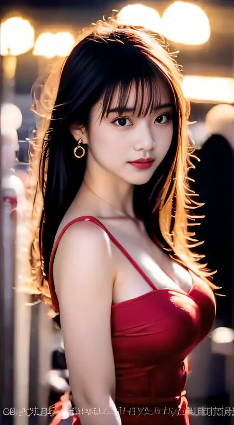 top-quality。８K-Picture。Ultra-high pixel。The background is the city at night。girl with。hair is long and slightly wavy,,,,,,,,,,,,,,,,,,,,,,,,,,,,,,,,,,,,,,,,,,,,,,,,,,,,,,,,,,,,,,,,,,,,,,,,,,,,,,,,,。The color is dark brown。Glamour style、((huge-breasted：1.8)...