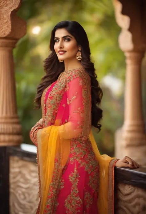 An Indian Punjabi girl wearing Punjabi suits and she is looking like Ruhani sharma who is Indian model and actress