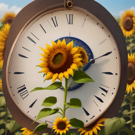 sunflower and a clock