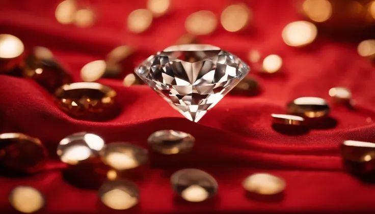 Diamond on red fabric coarsely