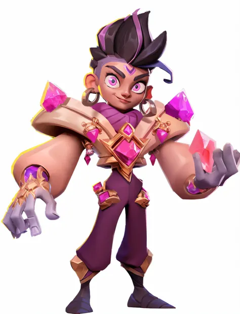 European and American cartoon style，Clash Royale style，Close-up of cartoon character in purple costume, hero character art, official character art, clash royal style characters, style of duelyst, Character artwork, character splash art, 3 d render official...