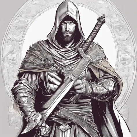 bust of a man with a sword, highly detailed character, high detail iconic character, fantasy assassin, male medieval assassin, holds a sword, bust portrait of an assassin, resin statue, medieval fantasy game art