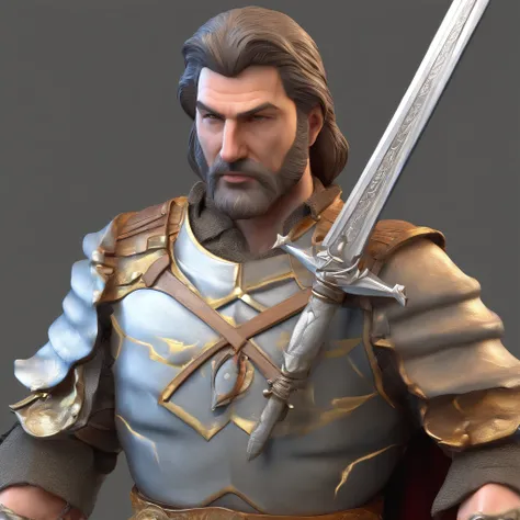 bust of a man with a sword, highly detailed character, high detail iconic character, fantasy assassin, male medieval assassin, holds a sword, bust portrait of an assassin, resin statue, medieval fantasy game art