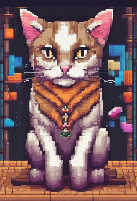 Pixel Art Cat. Cats. 3D pixel art 4K wallpaper. Incredible pixel art details. Pixel art. steam wave. Detailed Unreal Engine pixel art