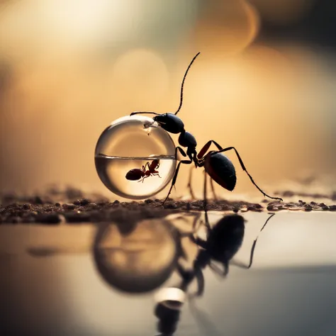 an ant is being held in a drop of water