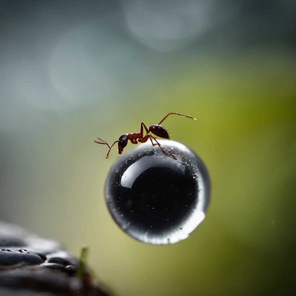 an ant is caught in a drop of water