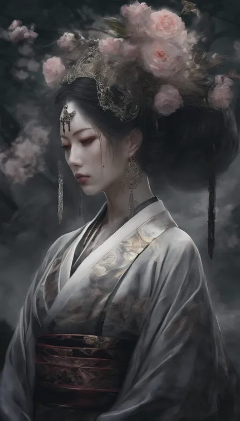 An Aradi woman in a kimono，Wearing flowers on his head, Beautiful digital artwork, Beautiful digital illustration, beautiful digital painting, Gorgeous digital painting, Guviz-style artwork, photorealistic anime girl rendering, Smooth anime CG art, beautif...