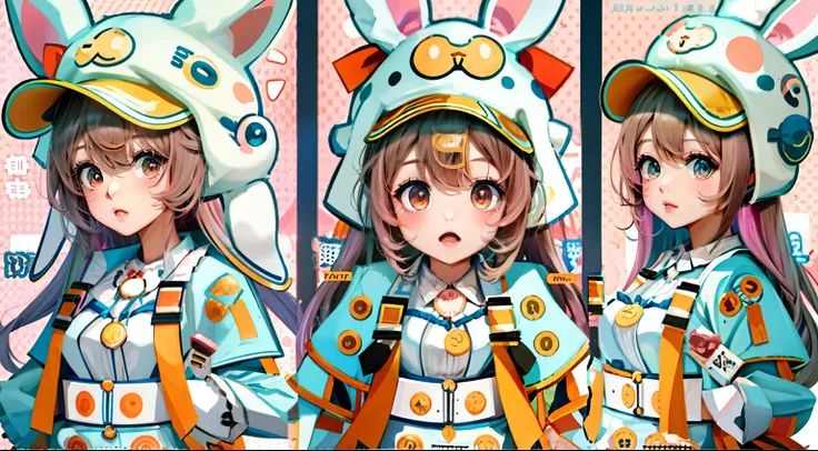 three pictures of a girl with bunny ears and a hat, cute art style, cute detailed digital art, detailed fanart, digital anime illustration, stylized anime, high detailed official artwork, anime style 4 k, detailed digital anime art, anime style illustratio...