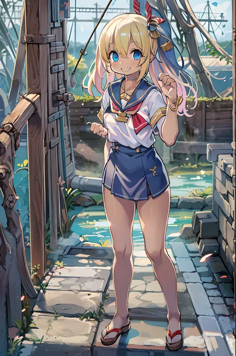 {{masutepiece, Best Quality, extremely details CG, Unity 8k壁纸, Cinematic lighting, }}, Sony α7, wide frame, south pacific, During the war with the Asian powers, The wind blowing on the Aegis ship, 1 girl, Full body, Smile, She is a sailor in the US Navy, C...