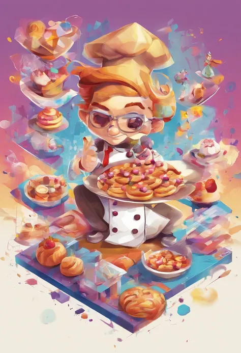 (Pastry chef),(best pose),(best angle), (better expression), Eduardo Kobra acolchoamento ,multidimensional geometric kitchen PORTRAIT, arte, Chibi,Yang08k, beaultifull, Colouring,