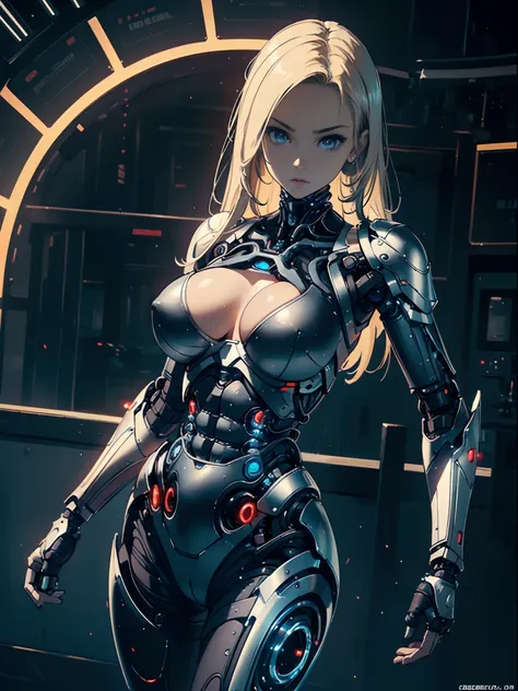 ((8k, best quality, masterpiece, ultra highres:1.0)), (huge breasts:1.2, natural breasts,saggy breasts),  Athletic, slender,(cybernetic armor:1.3),