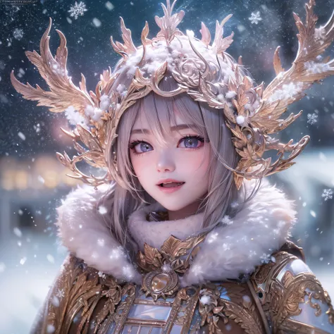 snowscape、Snow powder、Queen of snow、Close-up of laughing face、Glossy lips、Shining eyes、Snow Girl、Snow Costume、Cosplay、(realisitic、hight resolution)、(1 girl in)、Snow Girl、Do-Up Eye、Korean Girl、(Best Quality), (masutepiece), (1girl in), Solo, a beauty girl, ...