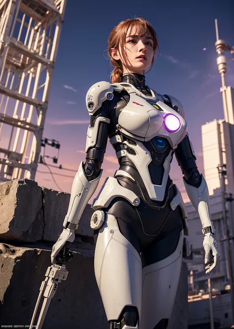 1mechanical_girl_with_kidou_keisatsu_patlabor_body , wearing_intricate_bioluminescent_mechanical_cyborg_armor_made_out_of ((white_beige_old_plastic)) , ((ultra realistic details)), detailed_face, global_illumination, shadows, octane_render, 8k, ultra_sharp...