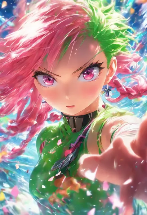 Anime girl with pink hair and green eyes poses for photo, Haruno Sakura, best anime 4k konachan wallpaper, Seductive Anime Girl, marin kitagawa fanart, sakura petals around her, splash art anime loli, anime style 4 k, anime moe art style, High quality anim...