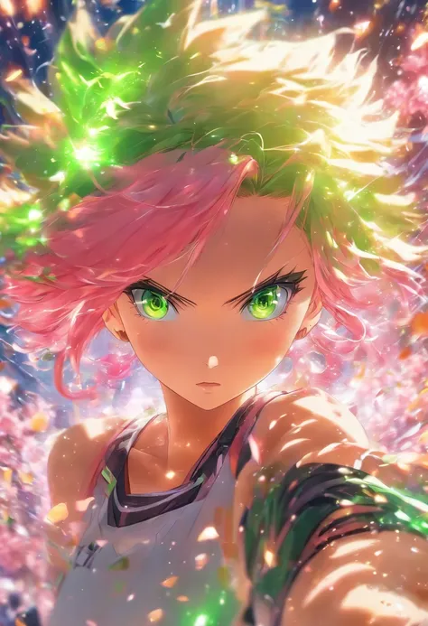 Anime girl with pink hair and green eyes poses for photo, Haruno Sakura, best anime 4k konachan wallpaper, Seductive Anime Girl, marin kitagawa fanart, sakura petals around her, splash art anime loli, anime style 4 k, anime moe art style, High quality anim...