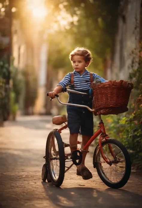 Scene of a child standing up again on a bicycle - a moment of strong revival